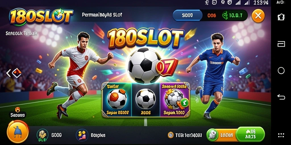 Tampilan gameplay menarik di 180SLOT dengan tema sepak bola.