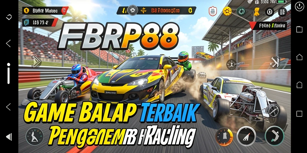 Screenshot gameplay FBRP88 menampilkan mobil balap di trek kompetitif.