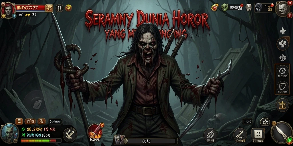 Screenshot gameplay seram dari INDO777 yang menunjukkan suasana horor yang mencekam.