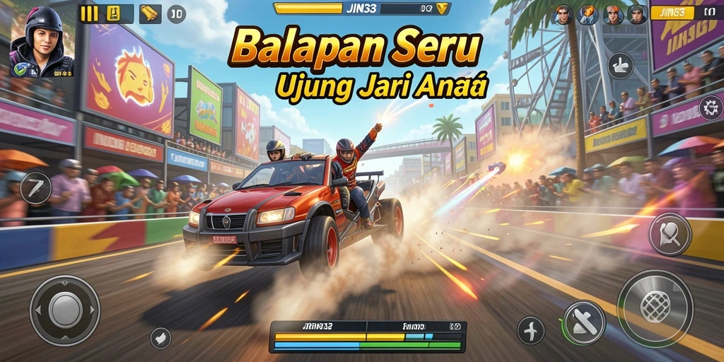 Screenshot gameplay JIN33 yang menampilkan aksi balapan penuh adrenalin.
