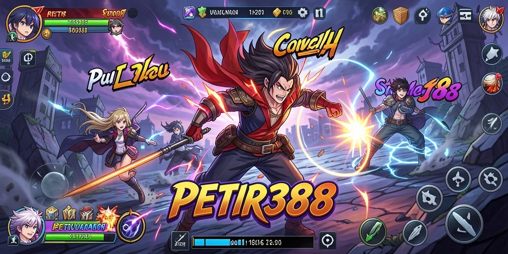Tampilan gameplay PETIR388 dengan karakter anime yang dinamis.