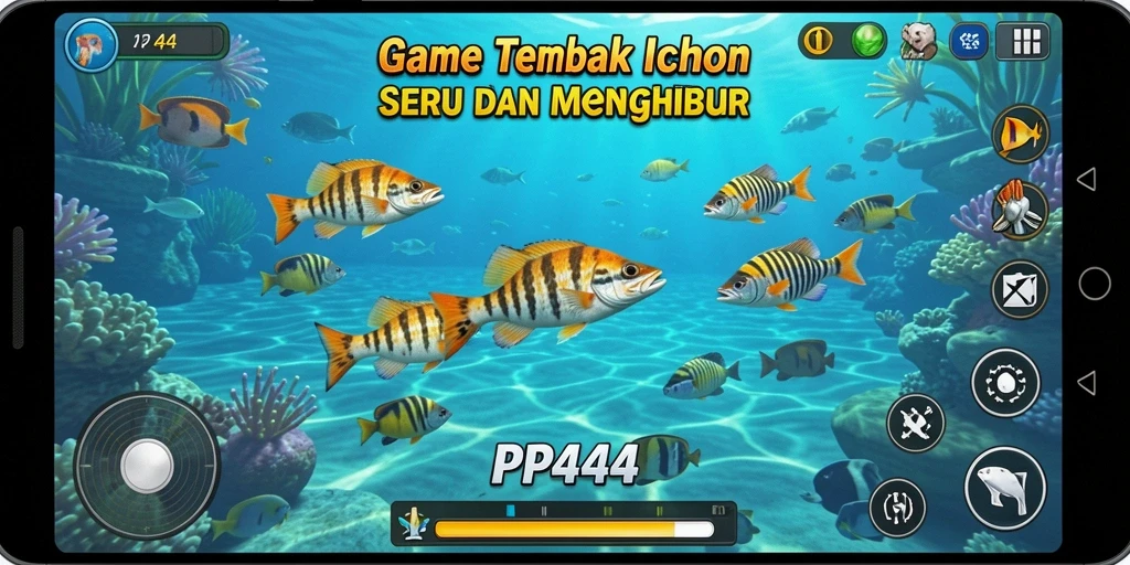 Tampilan gameplay PP444 dengan suasana laut yang menakjubkan.