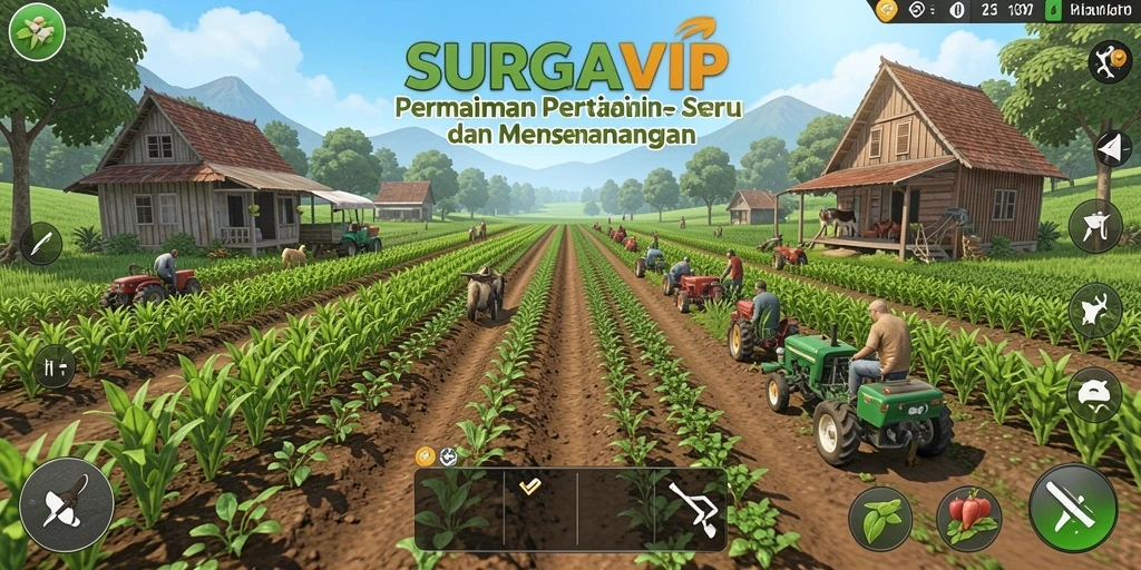 Screenshot gameplay <strong>SURGAVIP</strong> menampilkan aktivitas bertani yang seru.